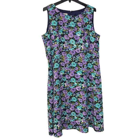 Talbots Floral Sleeveless A-Line Dress With Purple &‎ Blue Flowers Pattern 16W - Picture 1 of 7